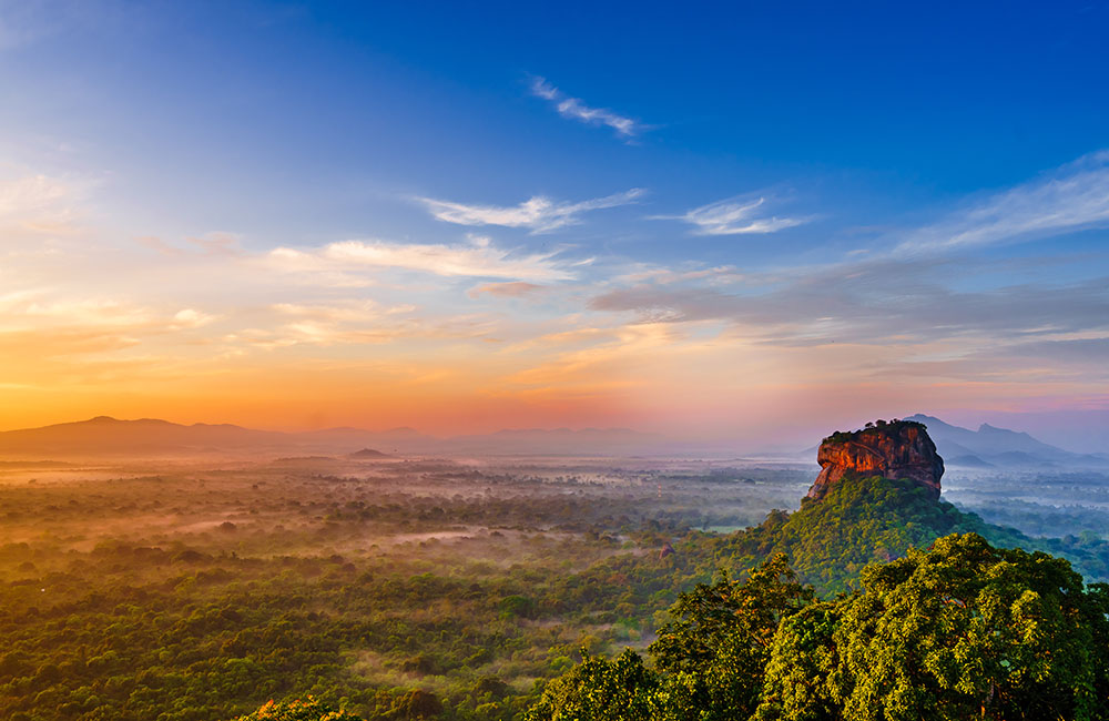 Sunrise view of Sigiriya rock in Sri Lanka